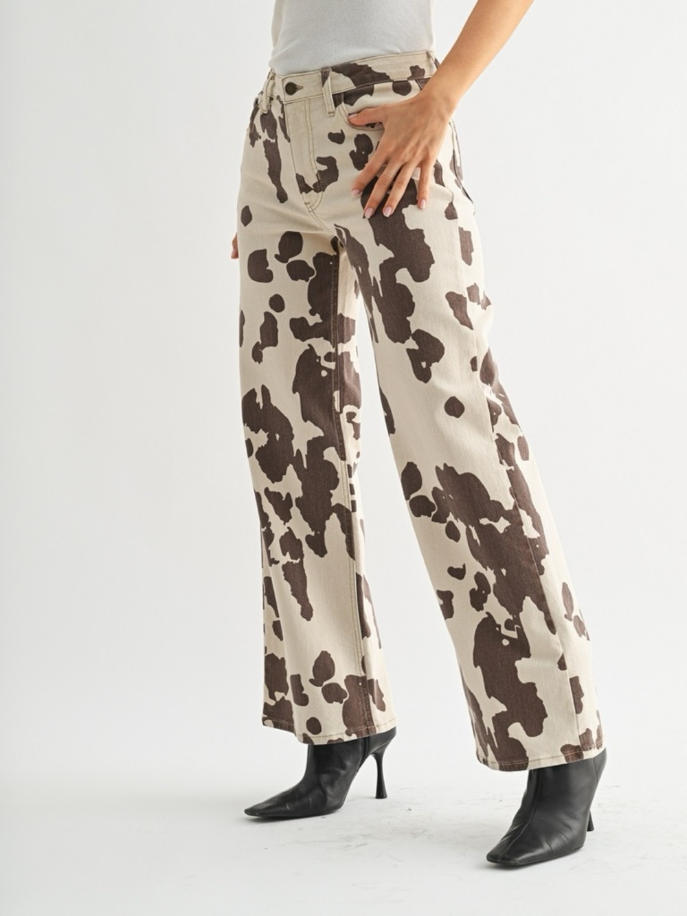 Just USA Cow Print Wide Leg Jeans